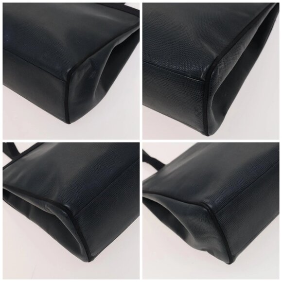 Salvatore Ferragamo Tote Bag Leather Embossed Navy Gold Auth BA1802 - Picture 14 of 16